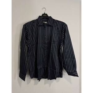 Pronto Uomo 2XLT Black Blue Striped Dress Shirt 100% Cotton Long Sleeve